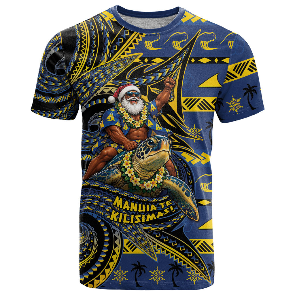 Tokelau Christmas T Shirt Santa Riding Sea Turtle DT05 Navy - Polynesian Pride