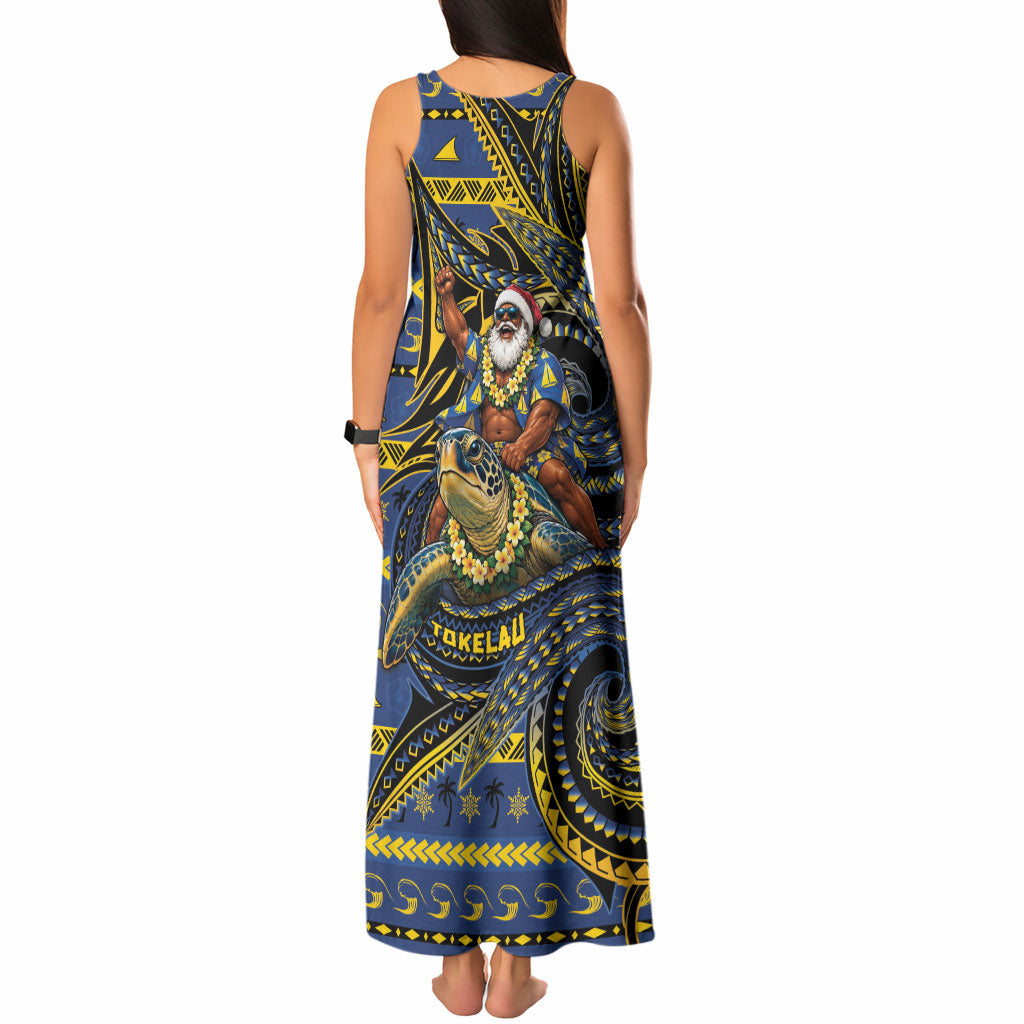 Tokelau Christmas Tank Maxi Dress Santa Riding Sea Turtle DT05 - Polynesian Pride