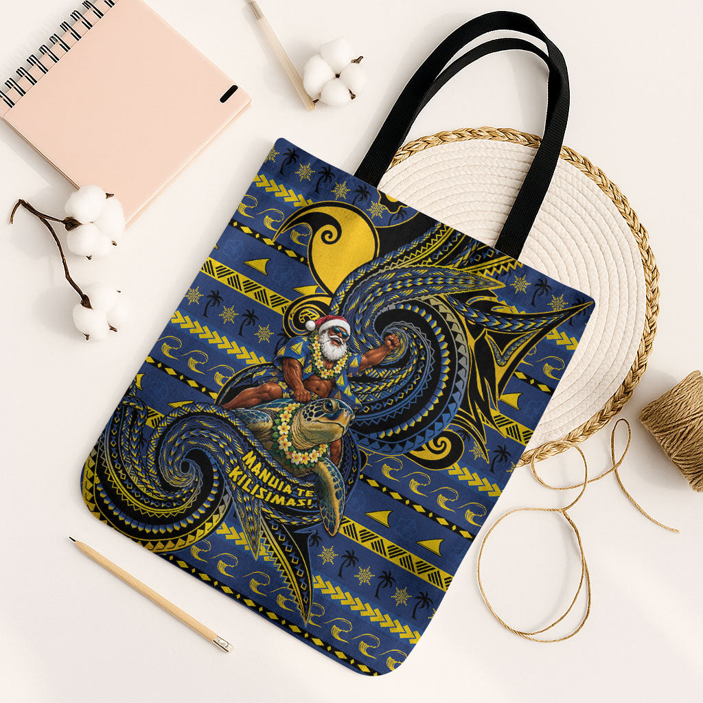Tokelau Christmas Tote Bag Santa Riding Sea Turtle DT05 Black Strap One Size Navy - Polynesian Pride