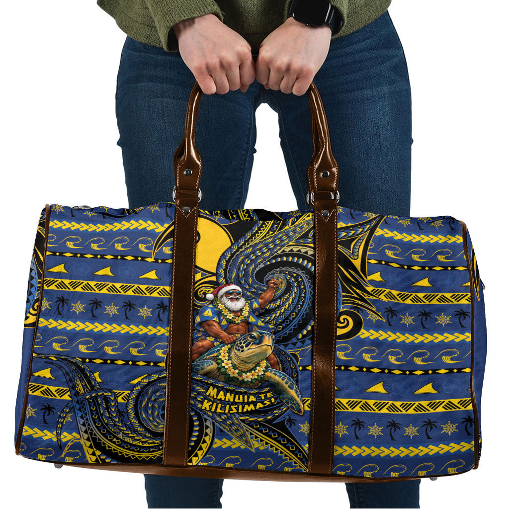 Tokelau Christmas Travel Bag Santa Riding Sea Turtle DT05 Navy - Polynesian Pride