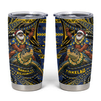 Tokelau Christmas Tumbler Cup Santa Riding Sea Turtle DT05 Navy - Polynesian Pride