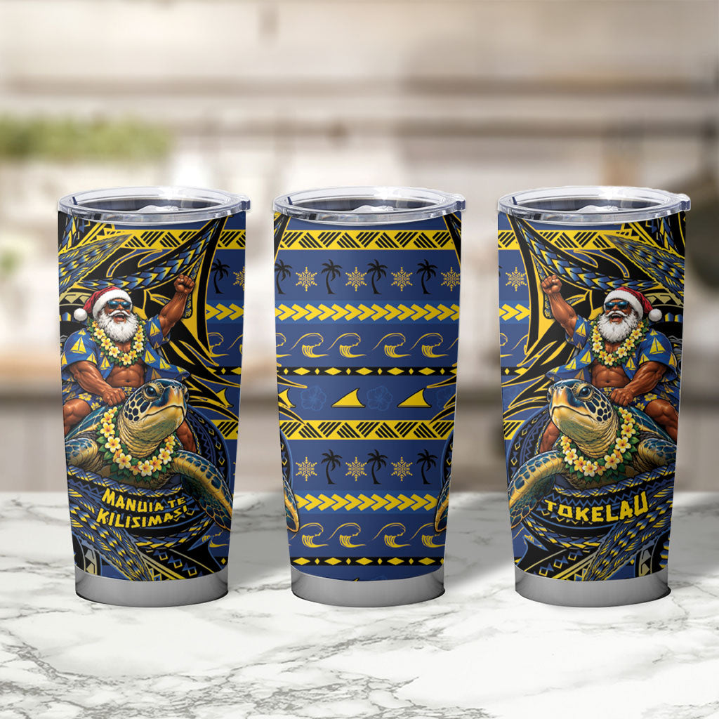 Tokelau Christmas Tumbler Cup Santa Riding Sea Turtle DT05 - Polynesian Pride