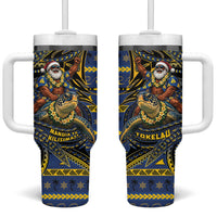 Tokelau Christmas Tumbler With Handle Santa Riding Sea Turtle DT05 One Size: 40 oz Navy - Polynesian Pride