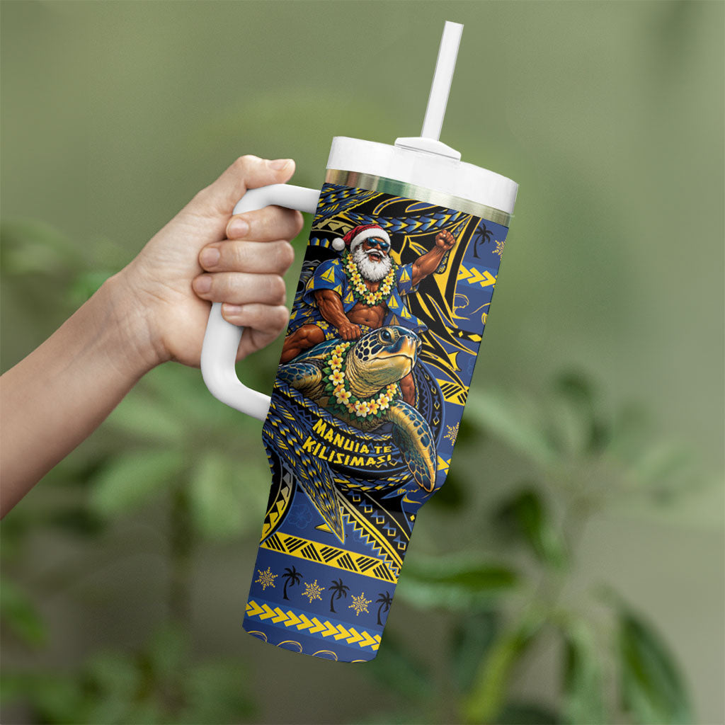 Tokelau Christmas Tumbler With Handle Santa Riding Sea Turtle DT05 - Polynesian Pride