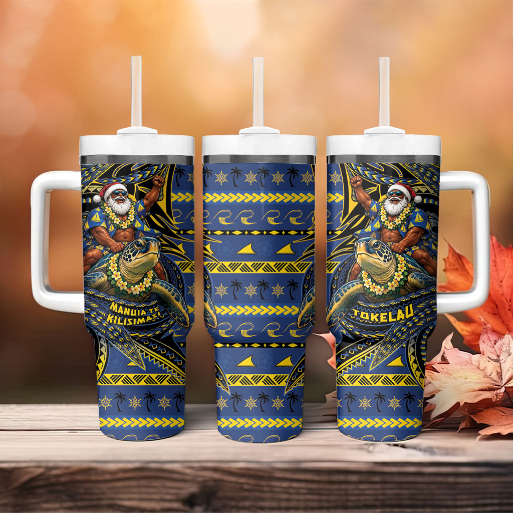 Tokelau Christmas Tumbler With Handle Santa Riding Sea Turtle DT05 - Polynesian Pride