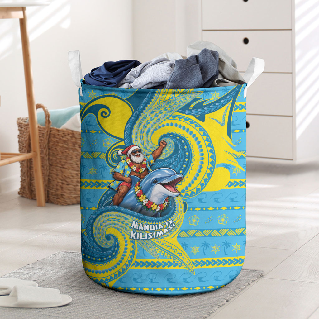 Tuvalu Christmas Laundry Basket Santa Riding Ocean Dolphin