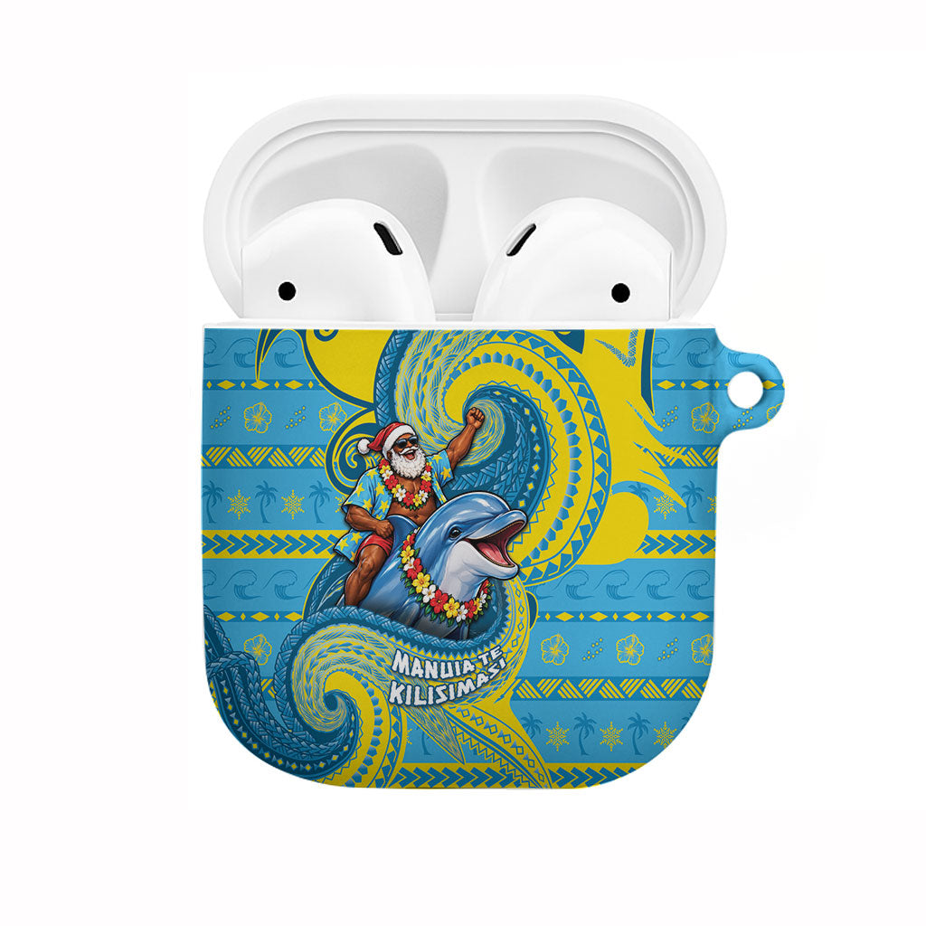 Tuvalu Christmas AirPods Case Santa Riding Ocean Dolphin