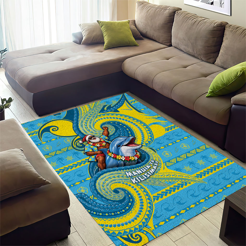 Tuvalu Christmas Area Rug Santa Riding Ocean Dolphin DT05 - Polynesian Pride