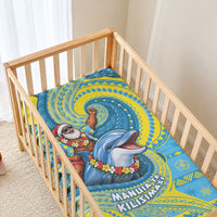 Tuvalu Christmas Baby Bed Cover Santa Riding Ocean Dolphin