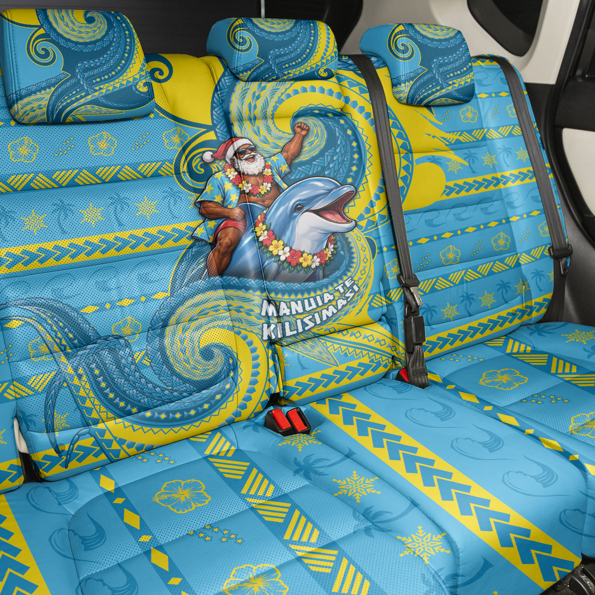 Tuvalu Christmas Back Car Seat Cover Santa Riding Ocean Dolphin DT05 - Polynesian Pride