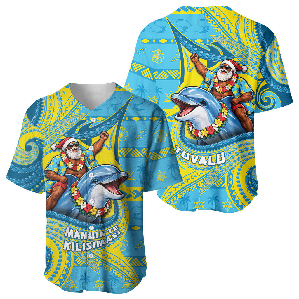 Tuvalu Christmas Baseball Jersey Santa Riding Ocean Dolphin