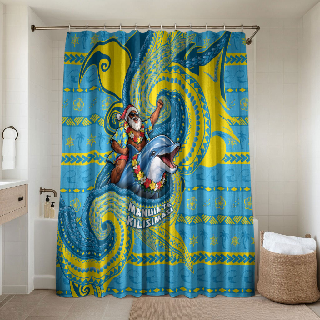 Tuvalu Christmas Bathroom Set Santa Riding Ocean Dolphin