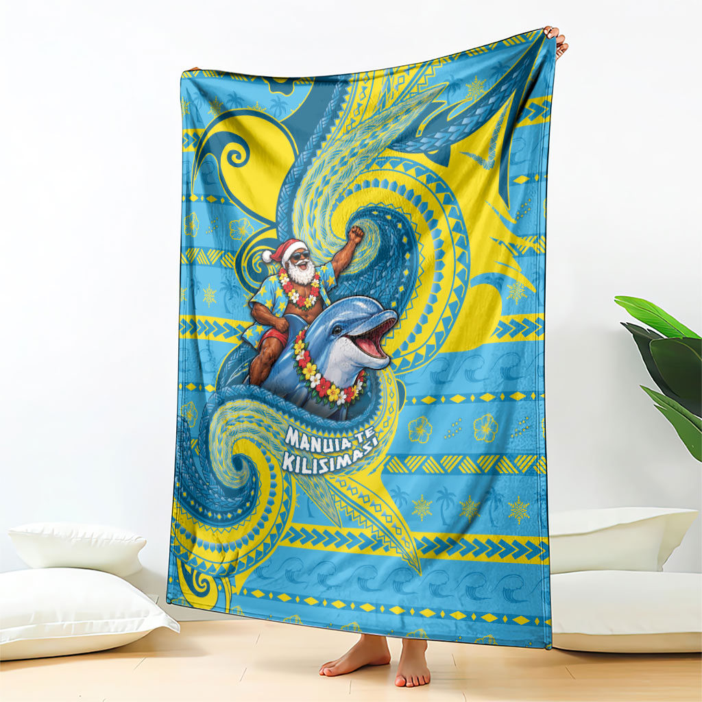 Tuvalu Christmas Blanket Santa Riding Ocean Dolphin