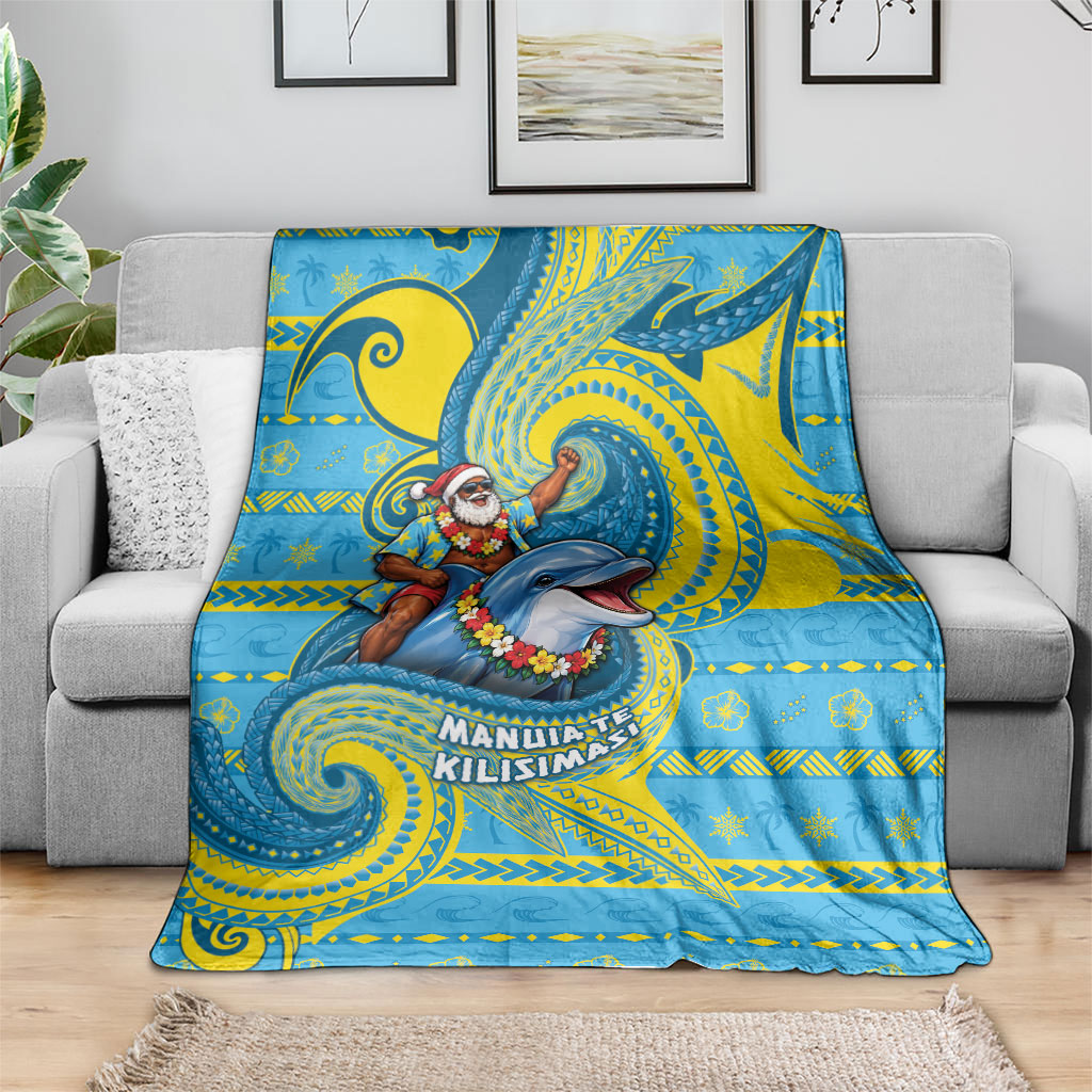 Tuvalu Christmas Blanket Santa Riding Ocean Dolphin