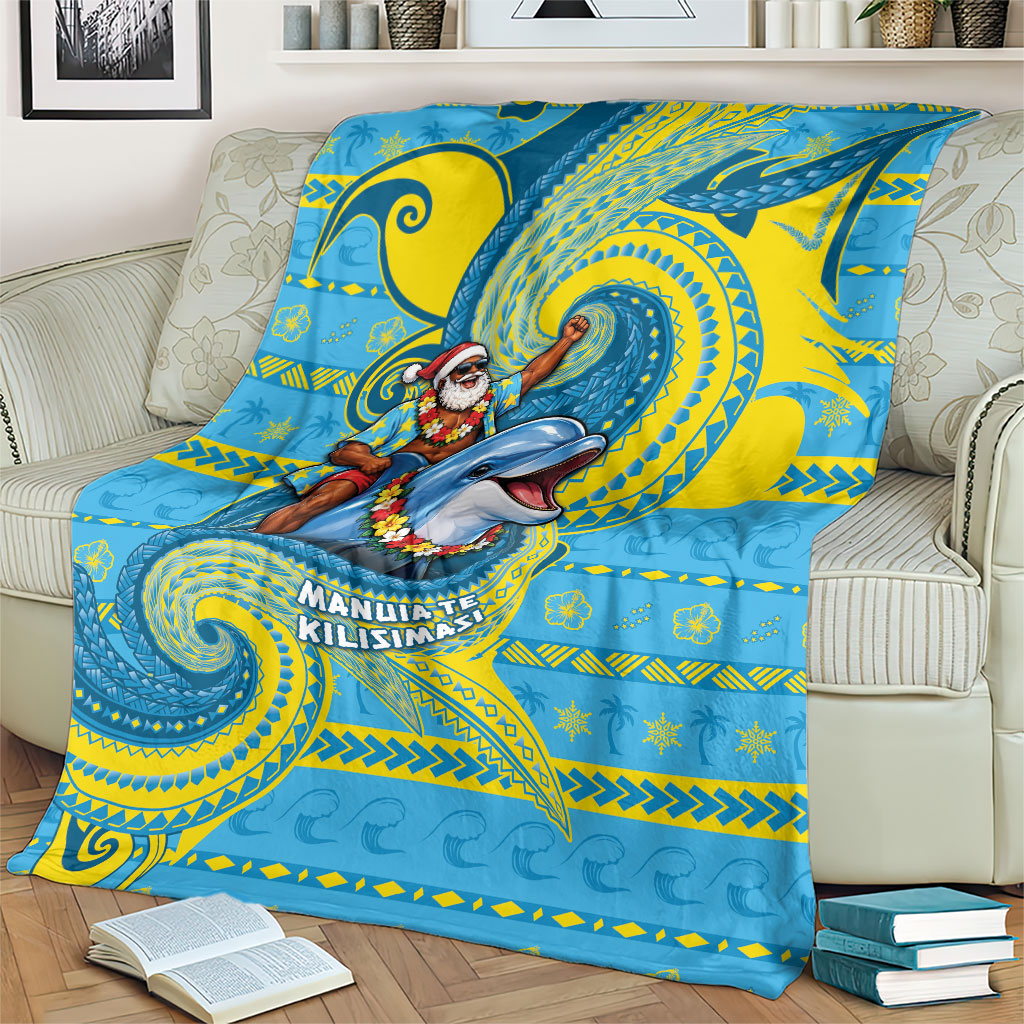 Tuvalu Christmas Blanket Santa Riding Ocean Dolphin