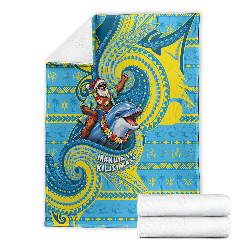 Tuvalu Christmas Blanket Santa Riding Ocean Dolphin