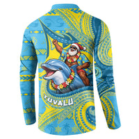 Tuvalu Christmas Button Sweatshirt Santa Riding Ocean Dolphin