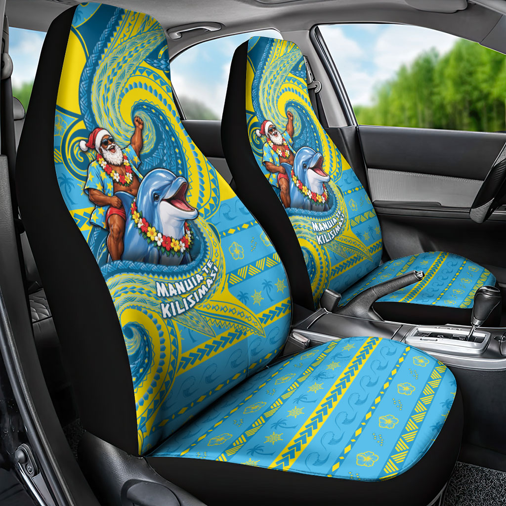 Tuvalu Christmas Car Seat Cover Santa Riding Ocean Dolphin