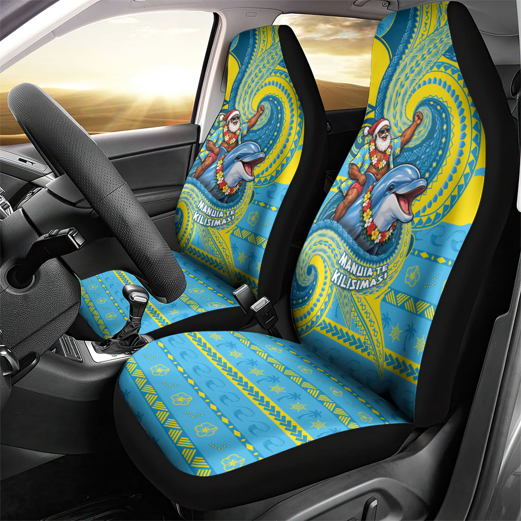 Tuvalu Christmas Car Seat Cover Santa Riding Ocean Dolphin