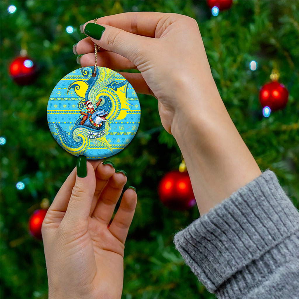 Tuvalu Christmas Ceramic Ornament Santa Riding Ocean Dolphin DT05 - Polynesian Pride
