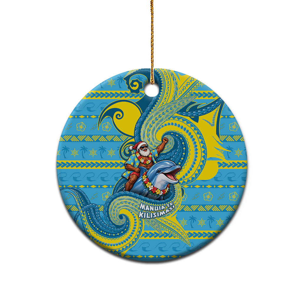 Tuvalu Christmas Ceramic Ornament Santa Riding Ocean Dolphin DT05 - Polynesian Pride