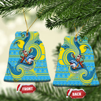 Tuvalu Christmas Ceramic Ornament Santa Riding Ocean Dolphin DT05 Bell Flake Blue - Polynesian Pride