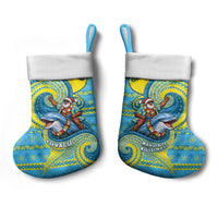 Tuvalu Christmas Stocking Santa Riding Ocean Dolphin