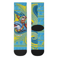 Tuvalu Christmas Crew Socks Santa Riding Ocean Dolphin DT05 - Polynesian Pride