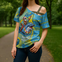 Tuvalu Christmas Cross Shoulder Shirt Santa Riding Ocean Dolphin DT05 - Polynesian Pride