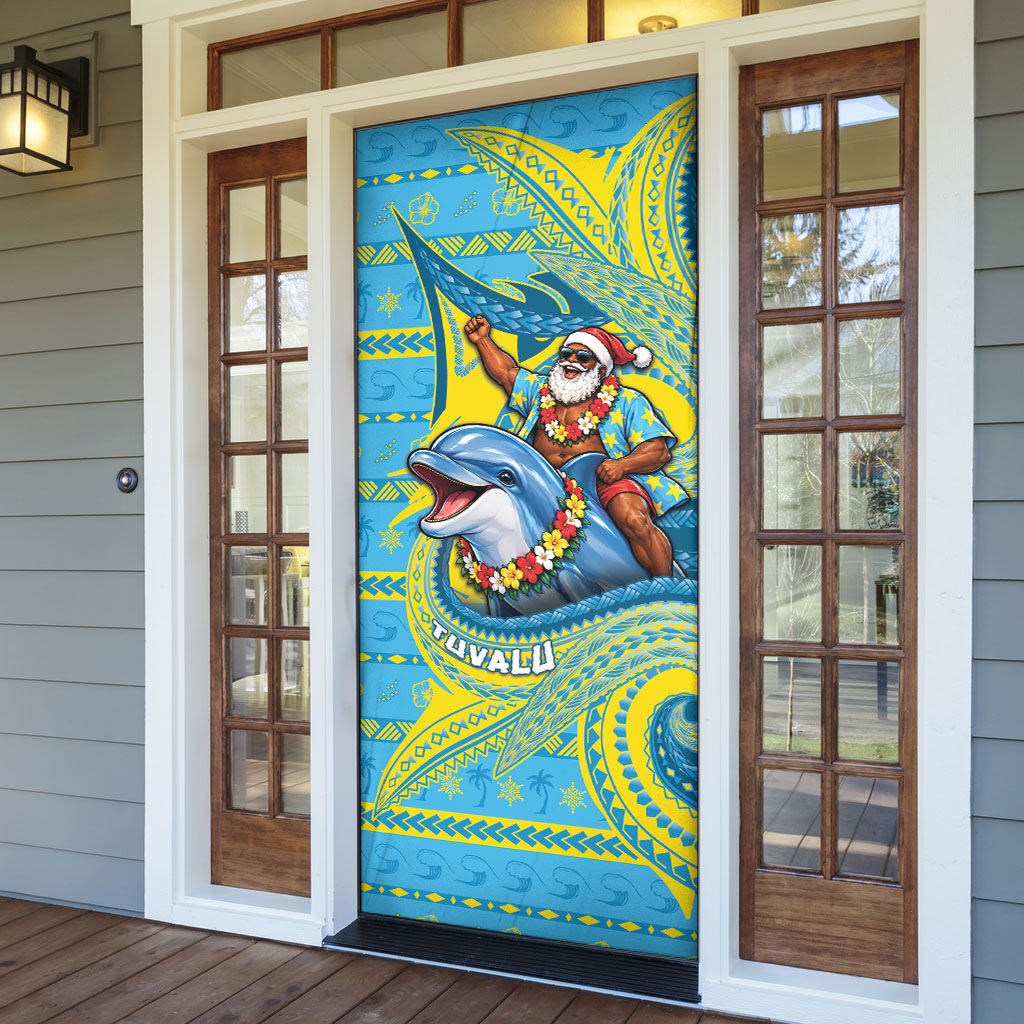 Tuvalu Christmas Door Cover Santa Riding Ocean Dolphin DT05 - Polynesian Pride