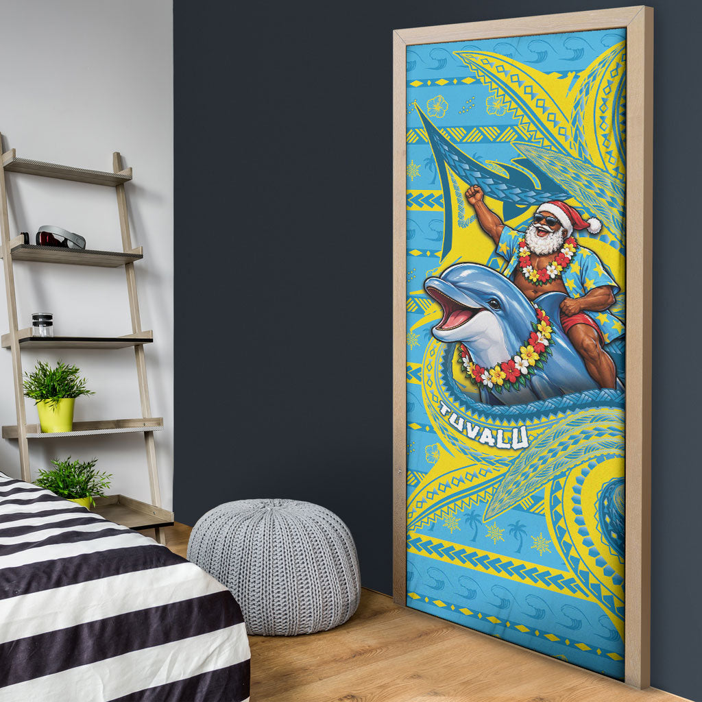 Tuvalu Christmas Door Cover Santa Riding Ocean Dolphin DT05 - Polynesian Pride