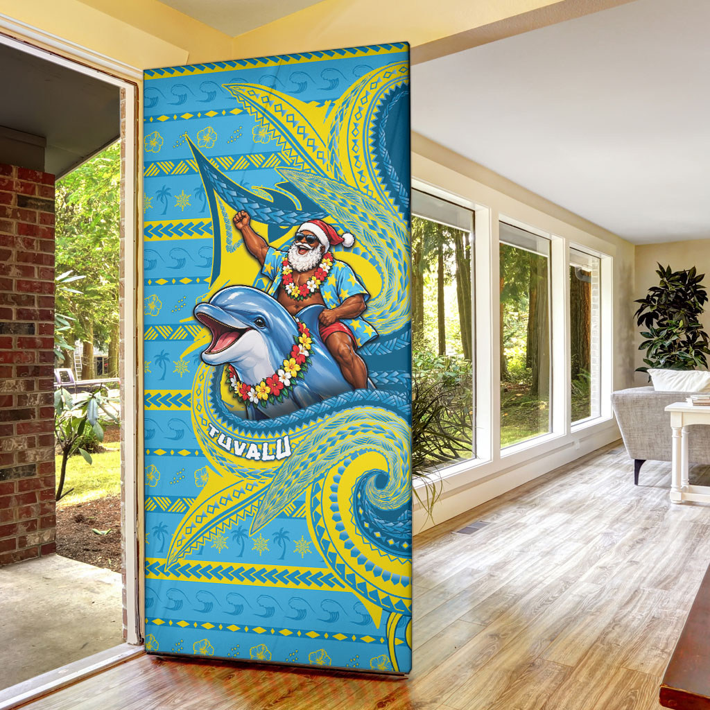 Tuvalu Christmas Door Cover Santa Riding Ocean Dolphin DT05 - Polynesian Pride