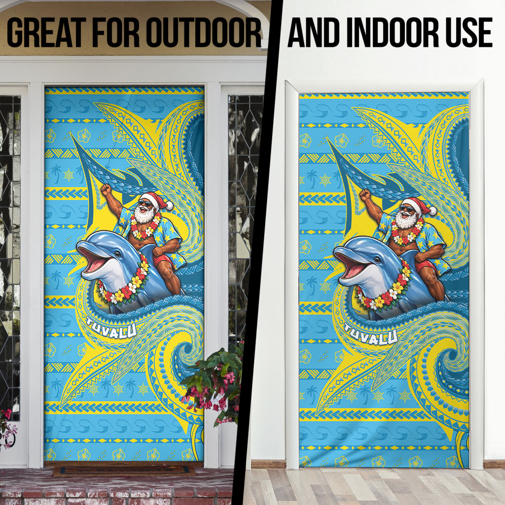 Tuvalu Christmas Door Cover Santa Riding Ocean Dolphin DT05 - Polynesian Pride