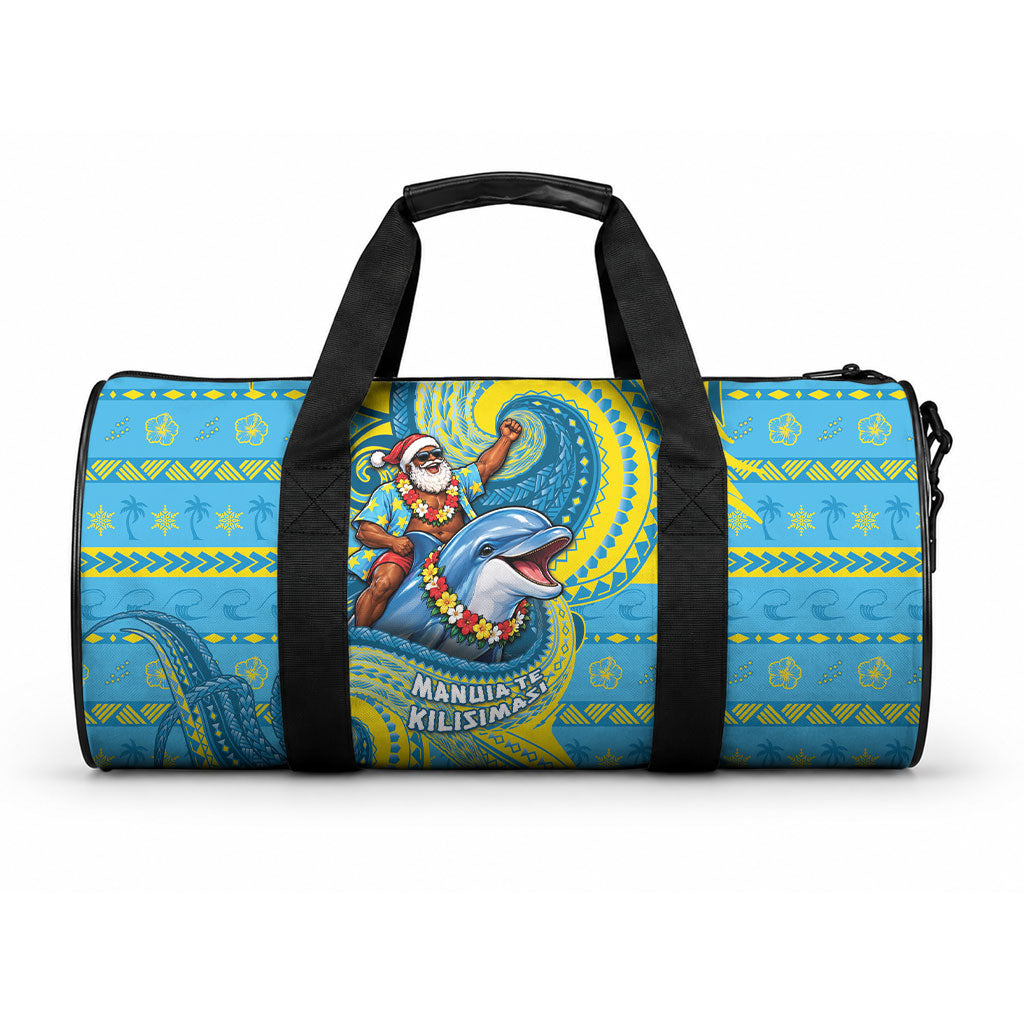 Tuvalu Christmas Duffle Bag Santa Riding Ocean Dolphin