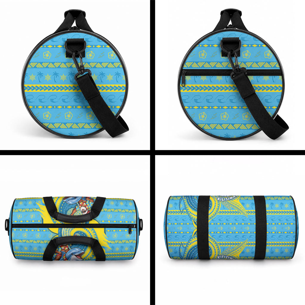 Tuvalu Christmas Duffle Bag Santa Riding Ocean Dolphin