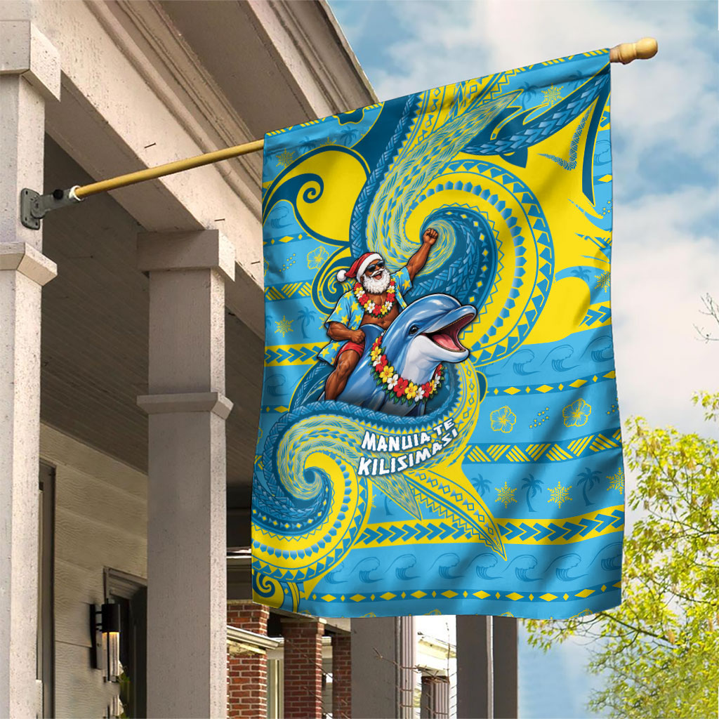 Tuvalu Christmas Garden Flag Santa Riding Ocean Dolphin DT05 House Flag Blue - Polynesian Pride