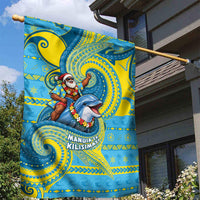 Tuvalu Christmas Garden Flag Santa Riding Ocean Dolphin