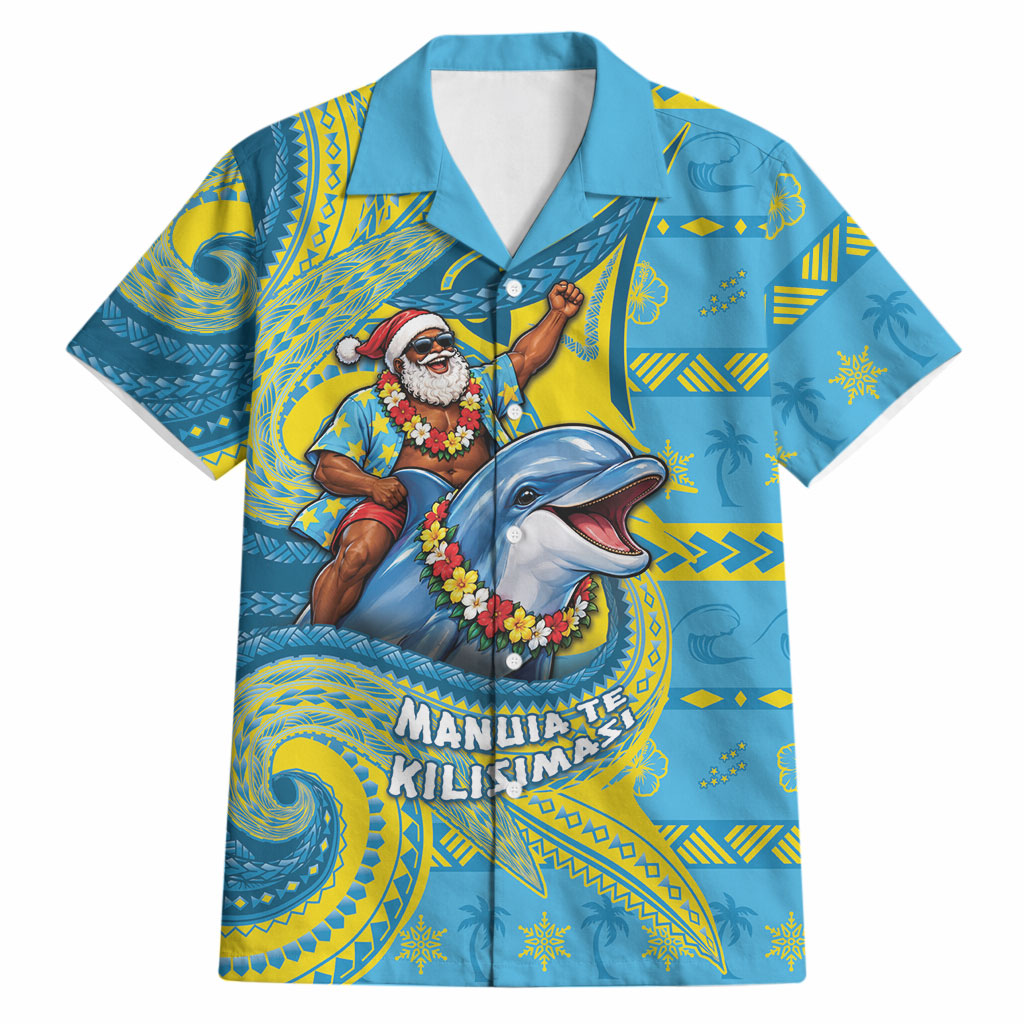 Tuvalu Christmas Hawaiian Shirt Santa Riding Ocean Dolphin