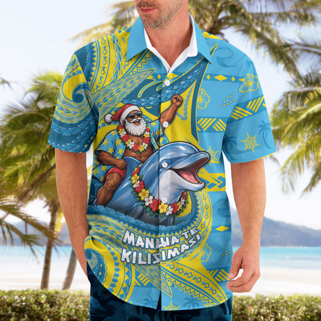 Tuvalu Christmas Hawaiian Shirt Santa Riding Ocean Dolphin
