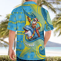 Tuvalu Christmas Hawaiian Shirt Santa Riding Ocean Dolphin