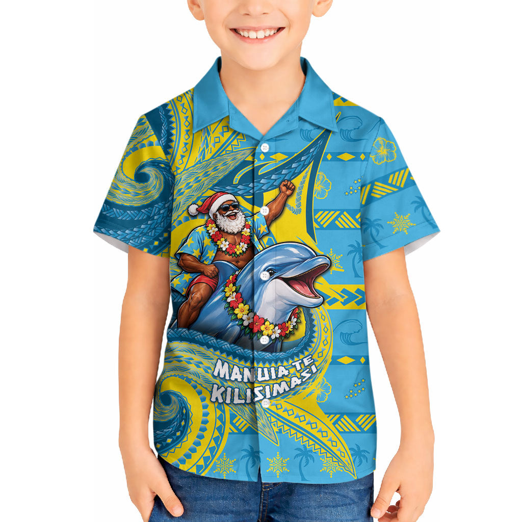 Tuvalu Christmas Hawaiian Shirt Santa Riding Ocean Dolphin