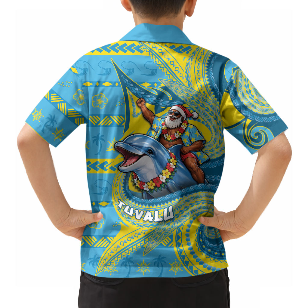 Tuvalu Christmas Hawaiian Shirt Santa Riding Ocean Dolphin