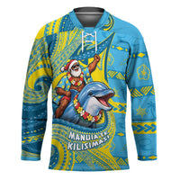 Tuvalu Christmas Hockey Jersey Santa Riding Ocean Dolphin