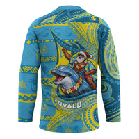 Tuvalu Christmas Hockey Jersey Santa Riding Ocean Dolphin