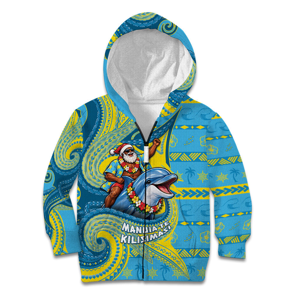 Tuvalu Christmas Kid Hoodie Santa Riding Ocean Dolphin