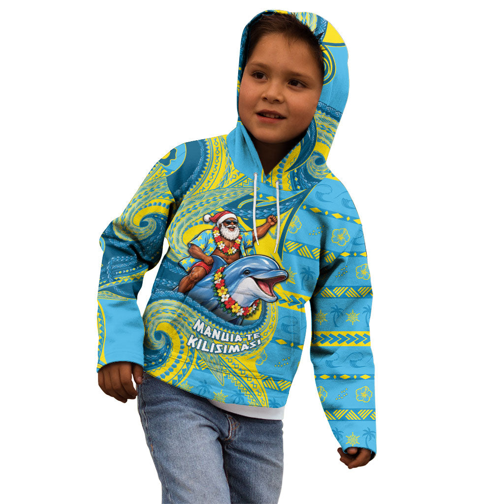 Tuvalu Christmas Kid Hoodie Santa Riding Ocean Dolphin