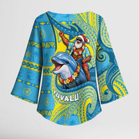 Tuvalu Christmas Kimono Sleeve Blouse Santa Riding Ocean Dolphin DT05 - Polynesian Pride