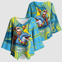 Tuvalu Christmas Kimono Sleeve Blouse Santa Riding Ocean Dolphin DT05 - Polynesian Pride