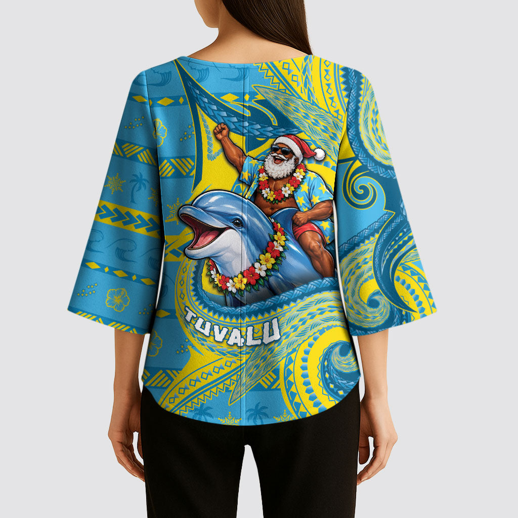Tuvalu Christmas Kimono Sleeve Blouse Santa Riding Ocean Dolphin DT05 - Polynesian Pride