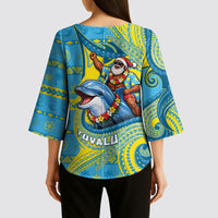 Tuvalu Christmas Kimono Sleeve Blouse Santa Riding Ocean Dolphin DT05 - Polynesian Pride